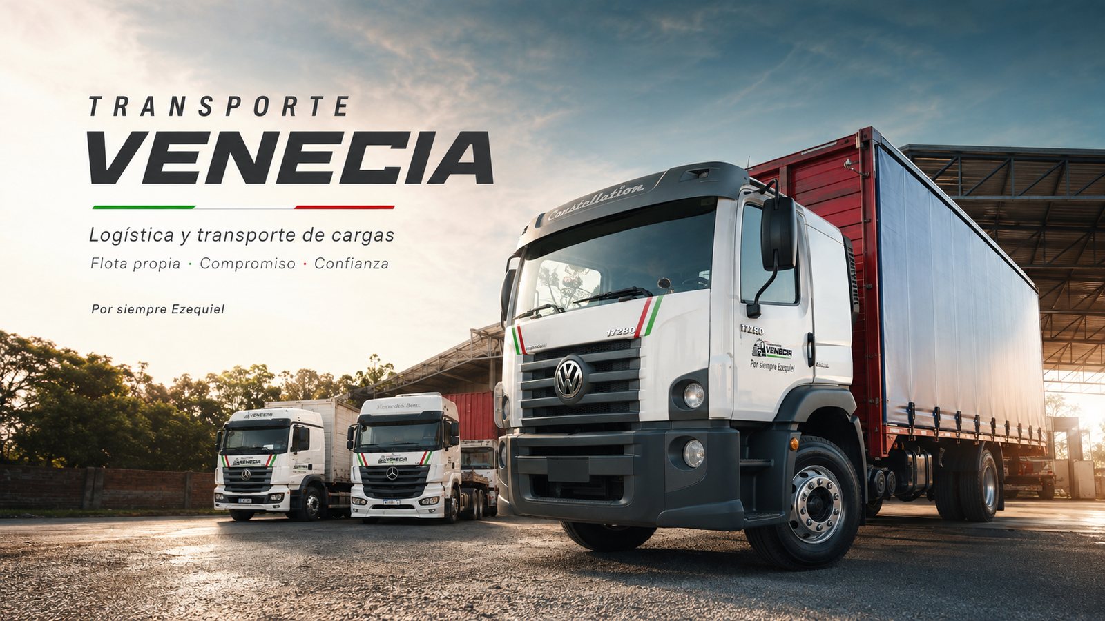 Flyer institucional: Transporte Venecia, logística y transporte de cargas