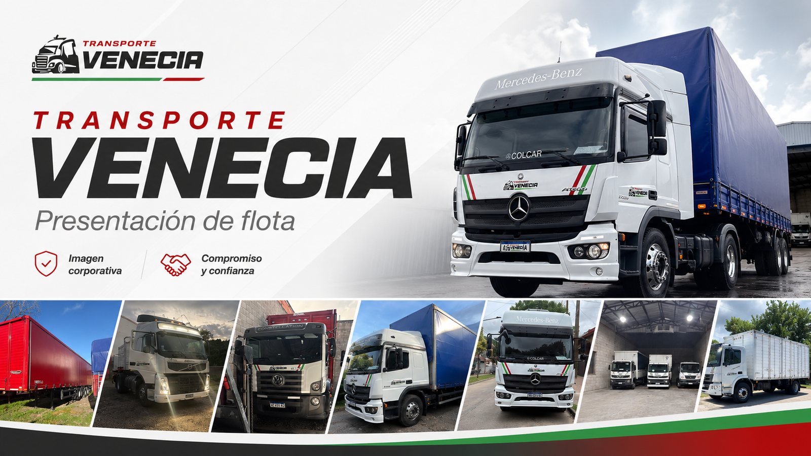 Flyer: presentación de flota de Transporte Venecia